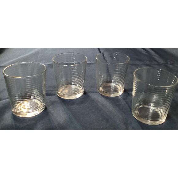 Set of 4 Pasabahce Horizontal Rings Rock Glasses Low Ball Tumblers 4” - Picture 5 of 9